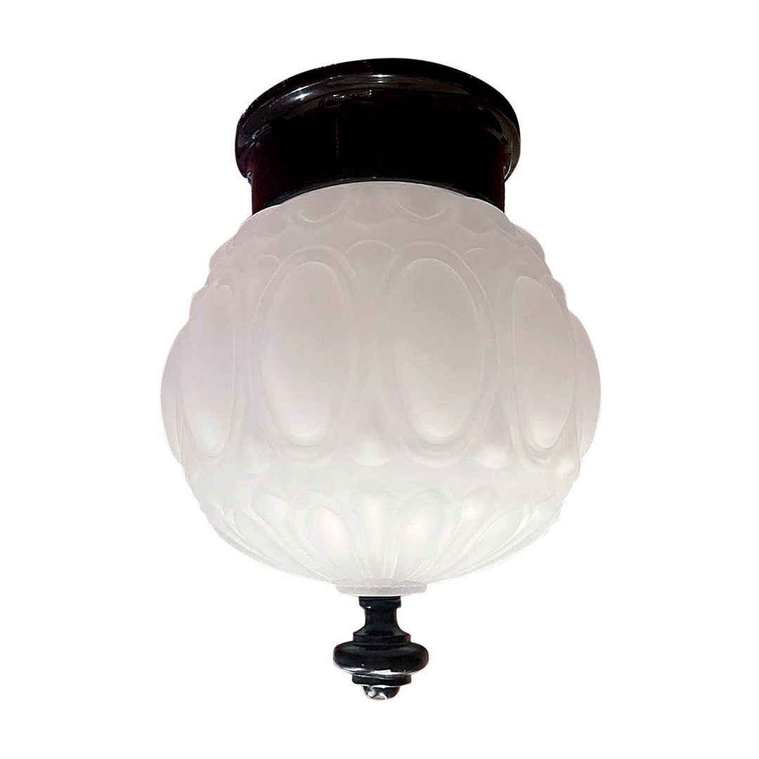 Antique Hardware Colonial Style Glass Shade Overhead Ceiling Light Fixture (Flat Black Finish) OVERHEAD LIGHT