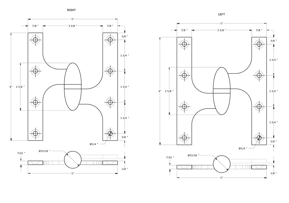 ##Antique Hardware## 6 Inch x 5 Inch Solid Brass Olive Knuckle Hinge