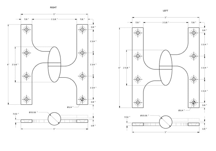 ##Antique Hardware## 6 Inch x 5 Inch Solid Brass Olive Knuckle Hinge